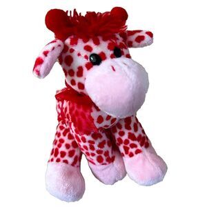 Stuffed Giraffe Small Pink and Red with Red Bow Cute Stuffie Great Gift Toy